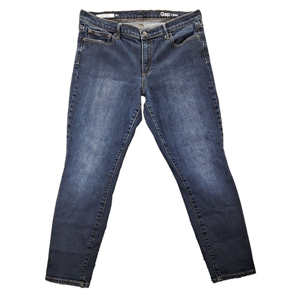 Gap 1969 Jeans Mens Sz 32S Authentic True Skinny Denim Blue Stretch Distressed - Picture 1 of 11